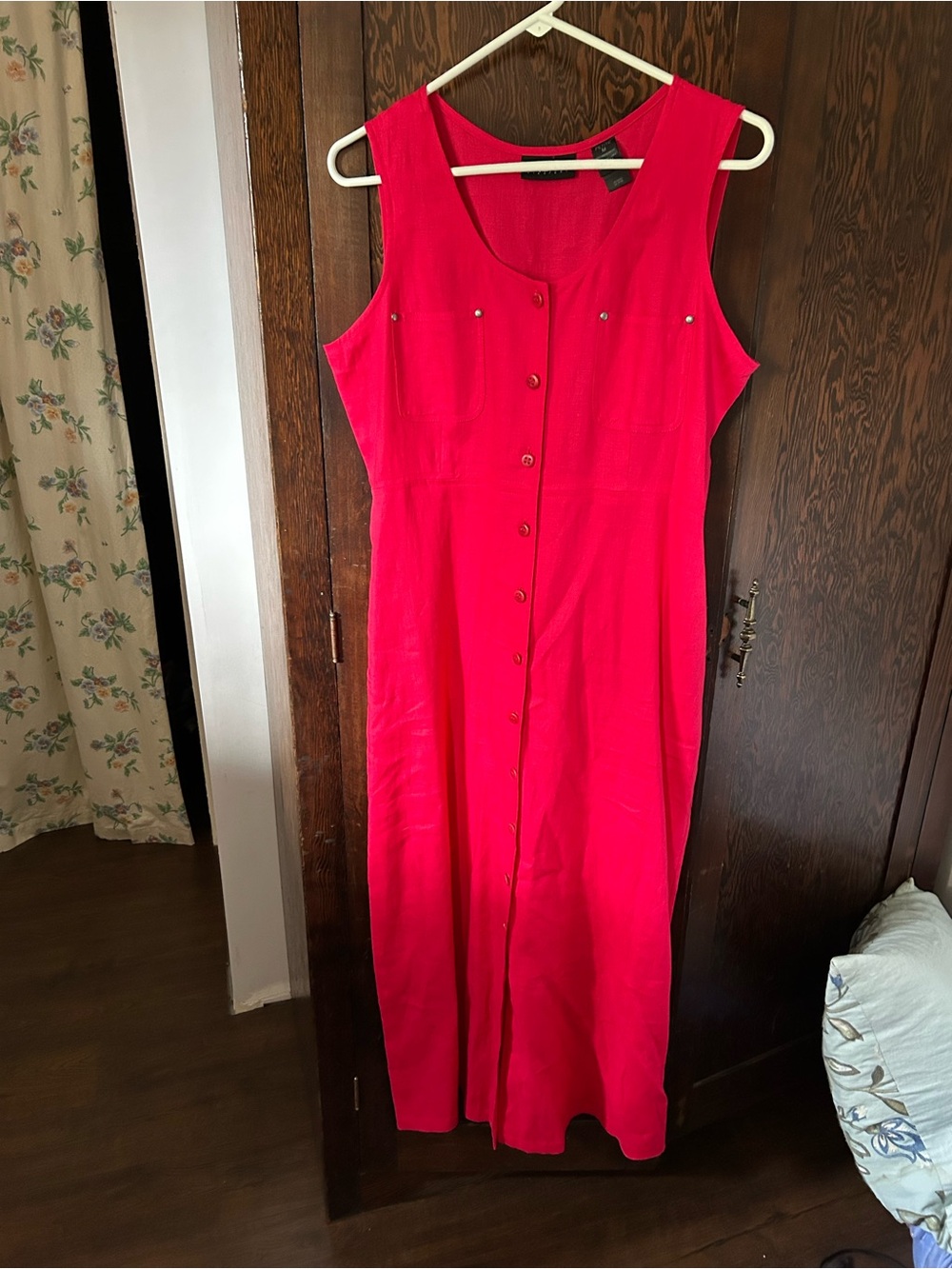 Vintage Liz Claiborne Button-Front Red Linen Dress